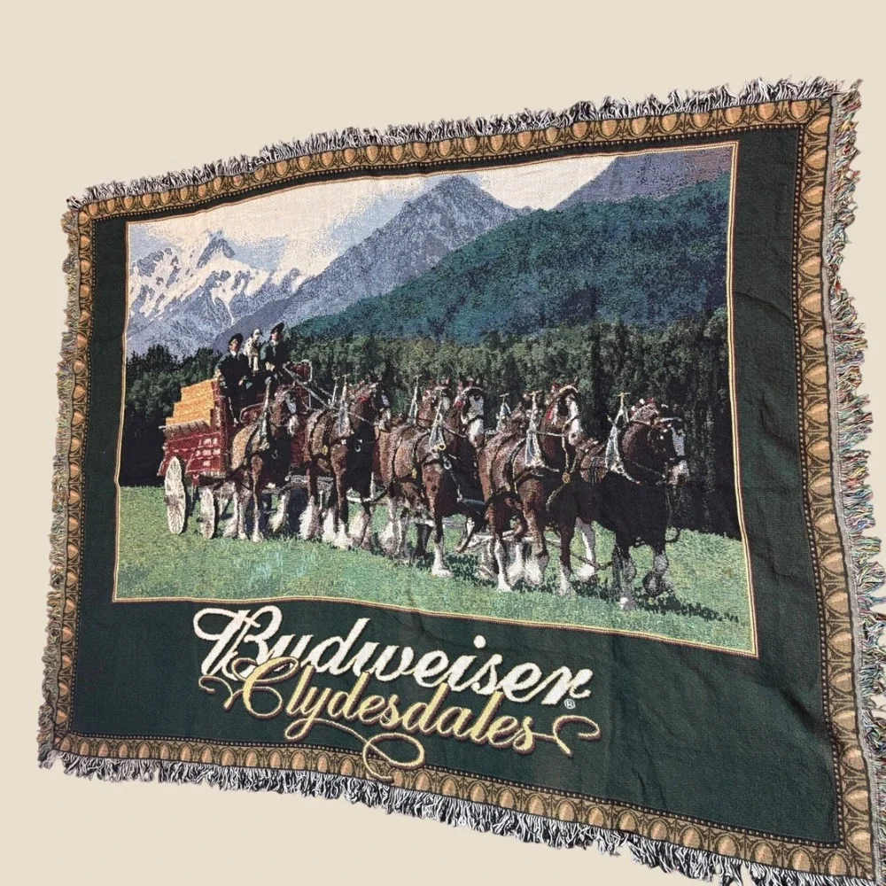Vintage Budweiser Clydesdales Tapestry Throw Blanket Horse Wall Hanging 70x52